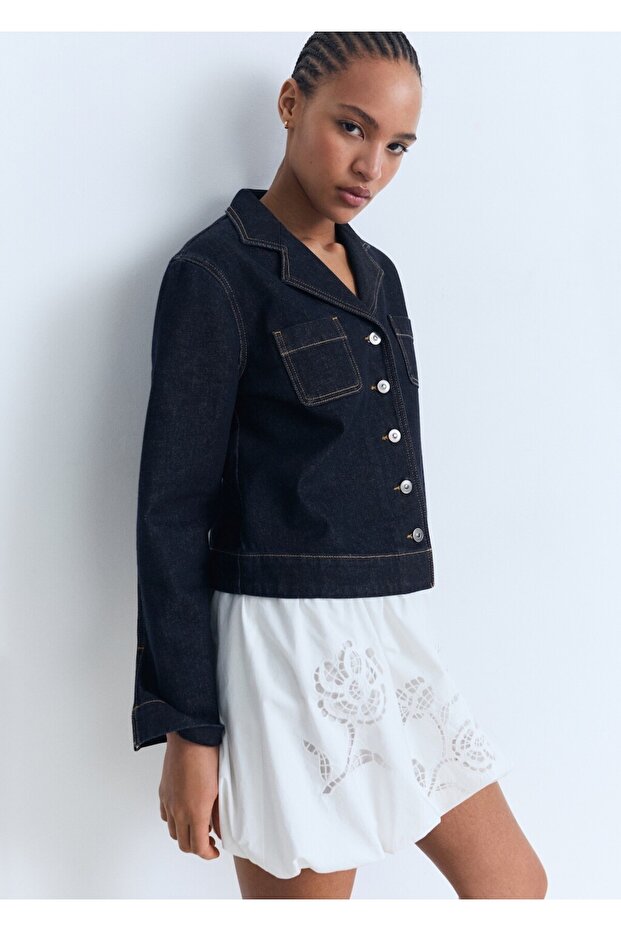 Dar kesim cepli denim ceket - 7