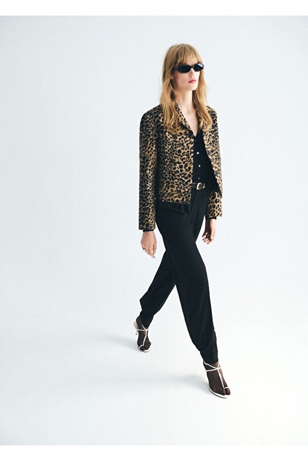 Leopar desenli düğmeli ceket - 2