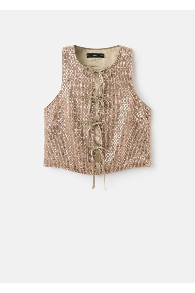 Payetli bağ detaylı bluz - 3