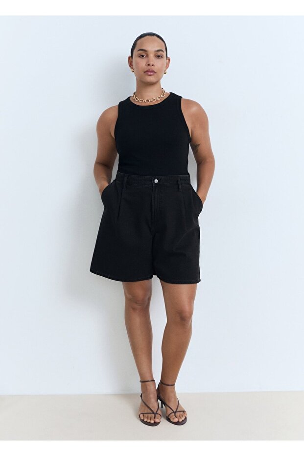 Pilili denim bermuda şort - 7