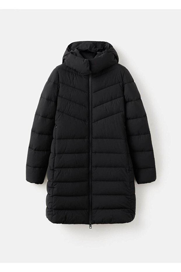 Kapüşonlu midi kapitone anorak - 3