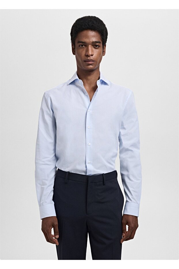Slim fit ince çizgili gömlek - 1