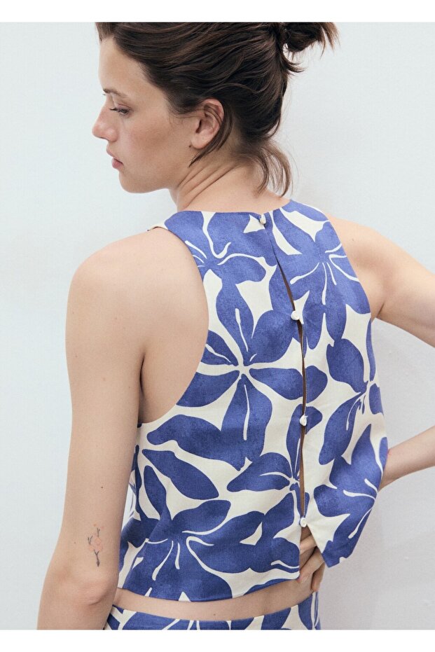 Çiçekli cropped bluz - 4