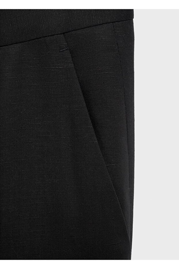 Lyocell keten karışımlı düz kesim pantolon - 5
