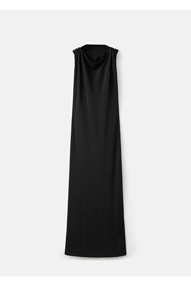 Metalik detaylı drape elbise - 3