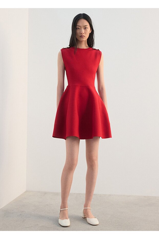 Düğmeli peplum triko elbise - 2