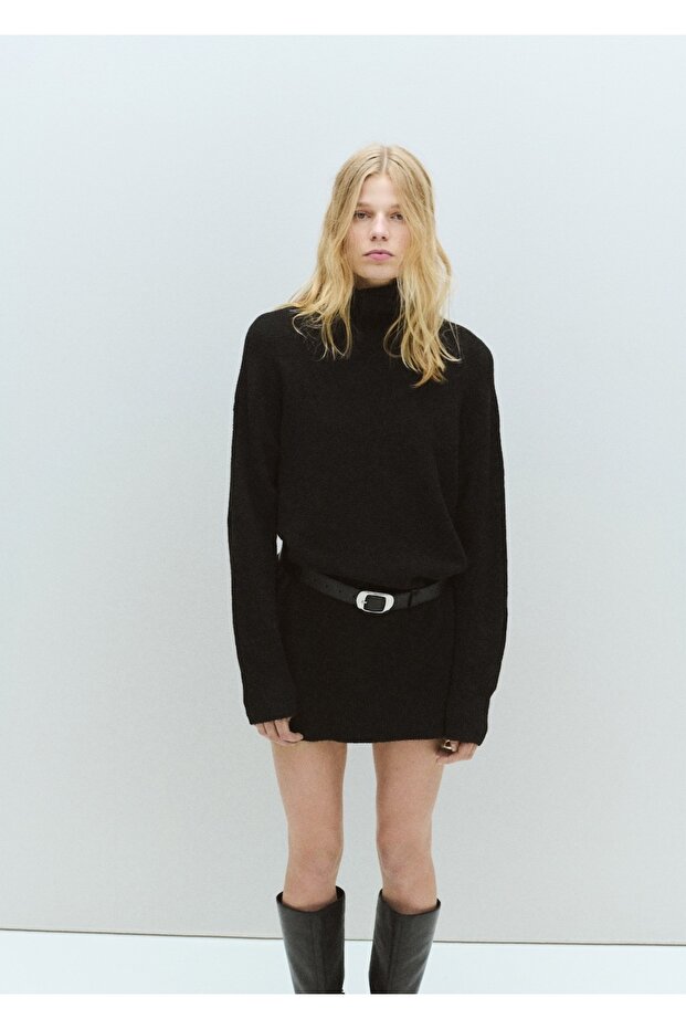 Balıkçı yaka triko elbise - 1