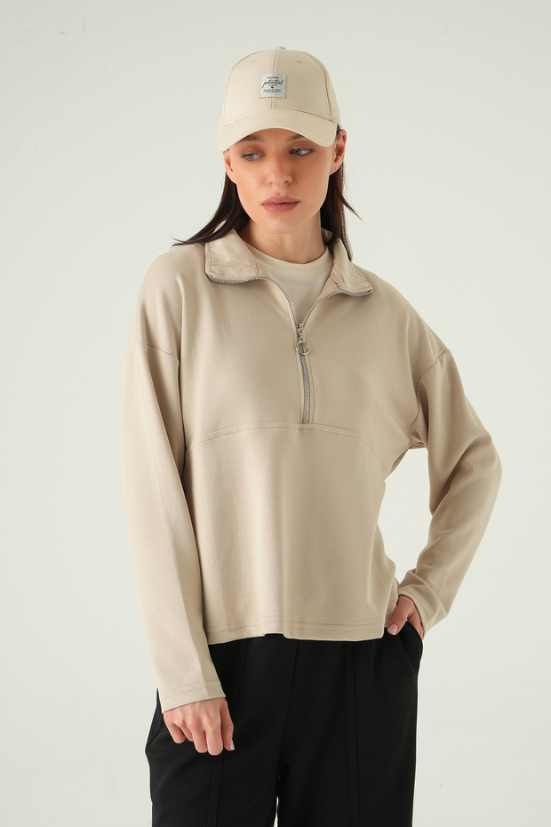 8249A سويت شيرت بسحاب نصفي بيج - 7