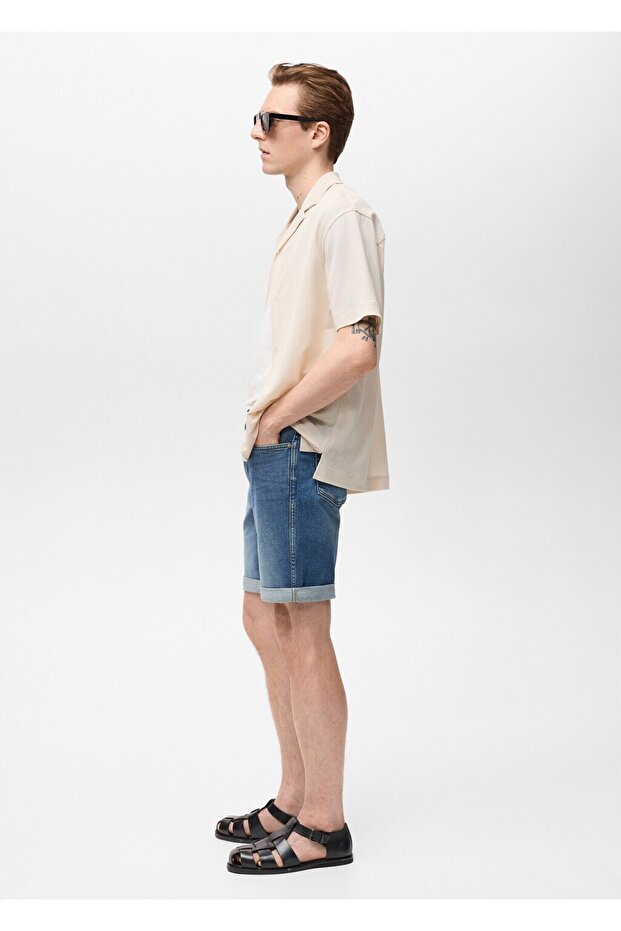 Slim fit kot bermuda şort - 7