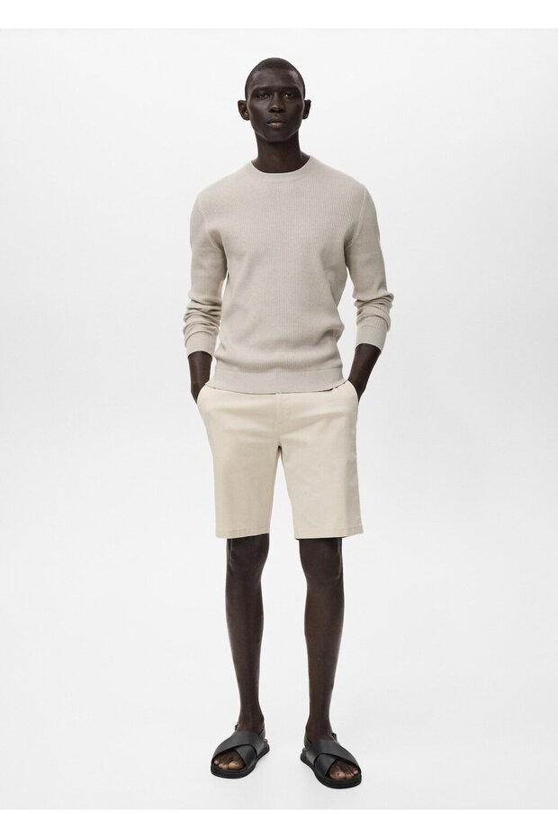 Dar kesim chino pamuklu bermuda şort - 2