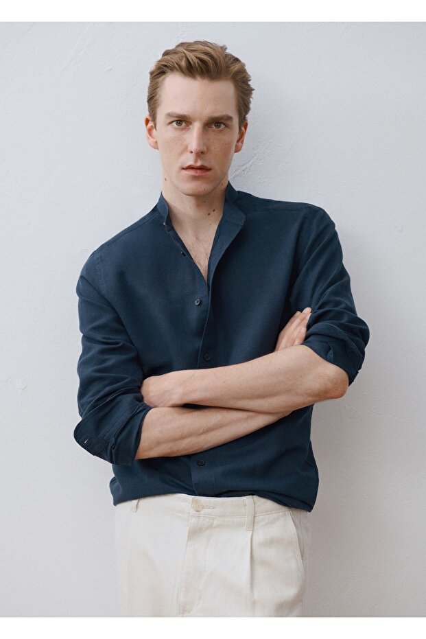 Hakim yaka keten gömlek - 8