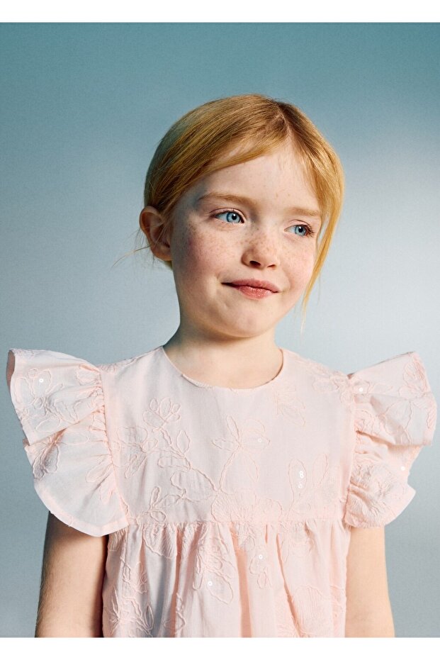 Çiçek işlemeli pamuklu elbise - 6