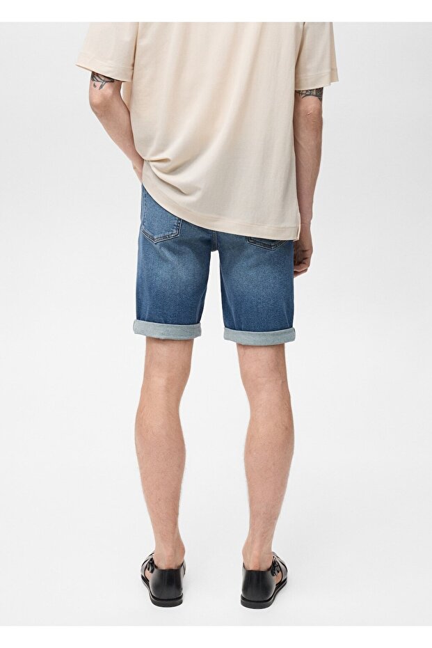 Slim fit kot bermuda şort - 4