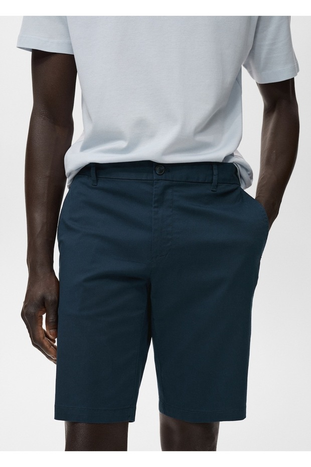 Dar kesim chino pamuklu bermuda şort - 6