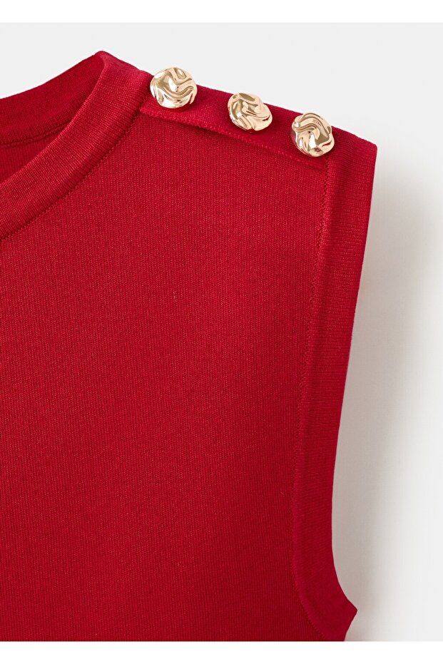 Düğmeli peplum triko elbise - 8