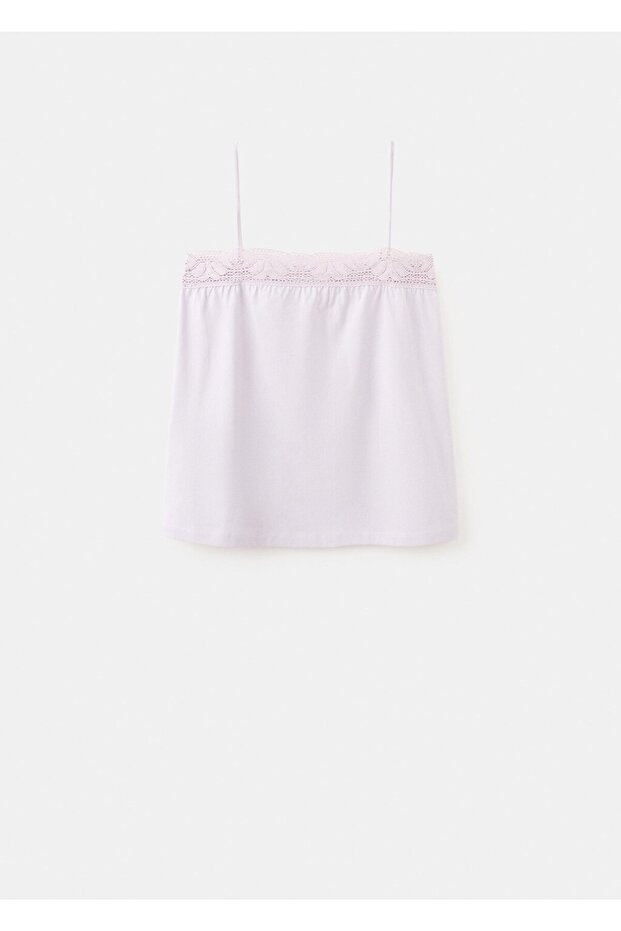 Dantel askılı pamuklu bluz - 3