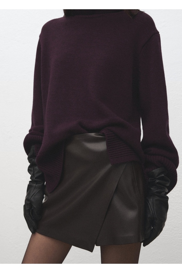 Deri görünümlü pantolon etek - 6