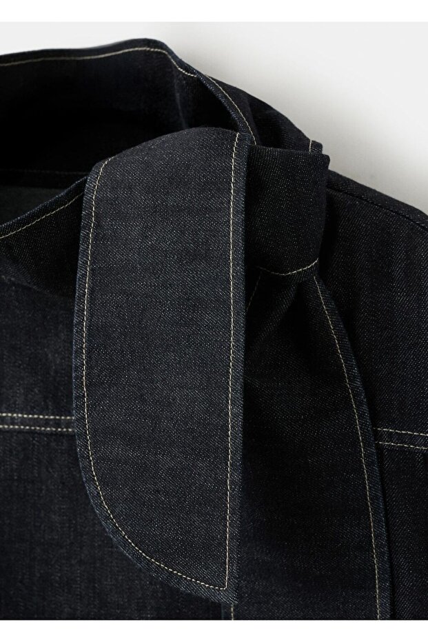 Düğüm yaka denim bluz - 7