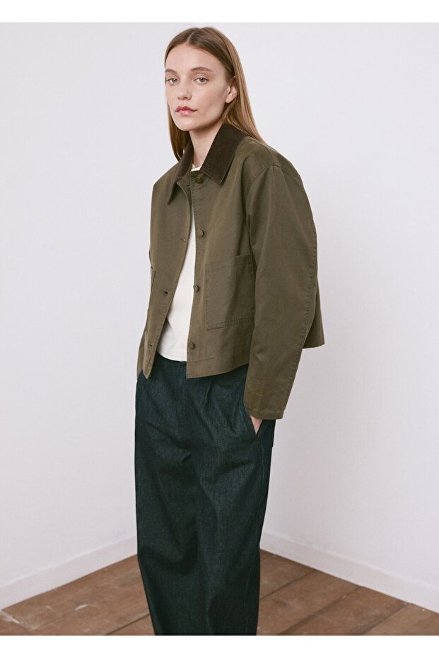 Kontrast yaka denim parka - 7