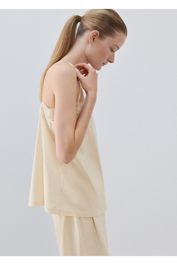 Dantel askılı pamuklu bluz - 8