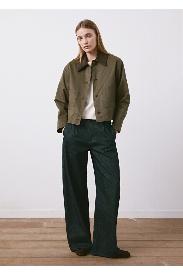 Kontrast yaka denim parka - 2