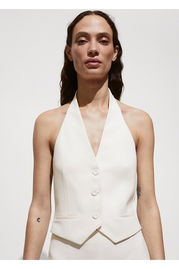 Halter yaka düğmeli yelek - 1