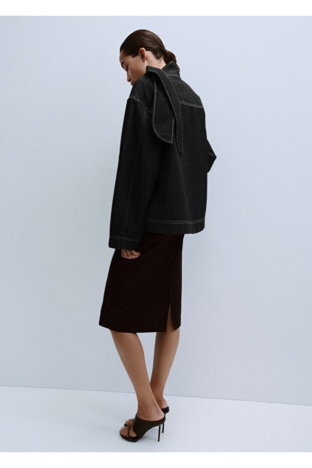 Düğüm yaka denim bluz - 4