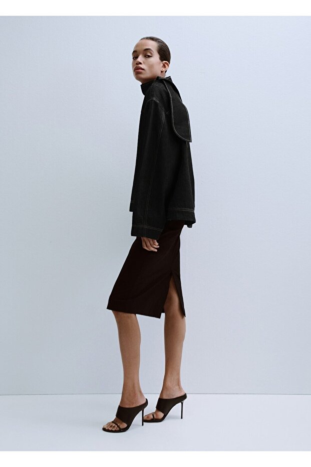 Düğüm yaka denim bluz - 2