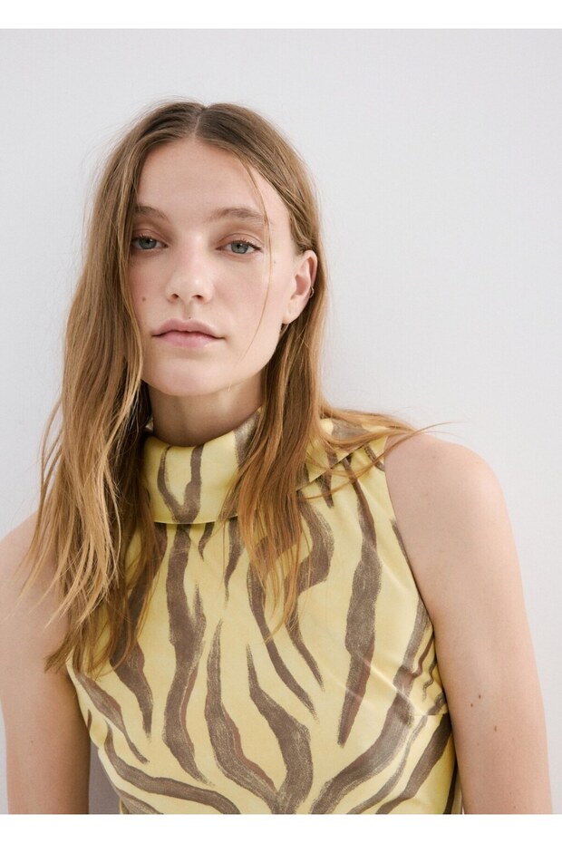 Fularlı desenli elbise - 6