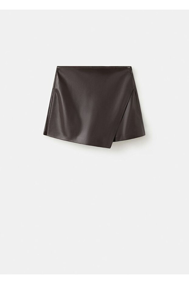 Deri görünümlü pantolon etek - 3