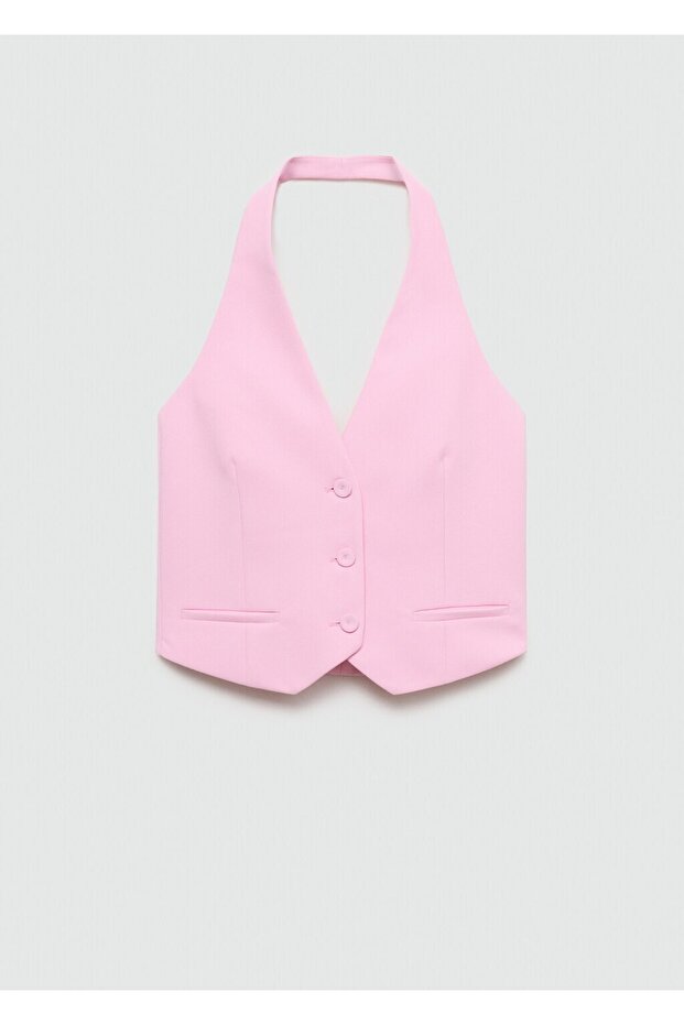 Halter yaka düğmeli yelek - 3