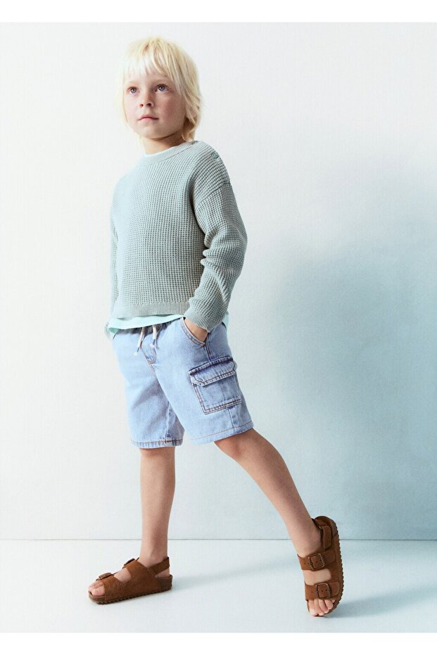 Denim kargo bermuda şort - 3