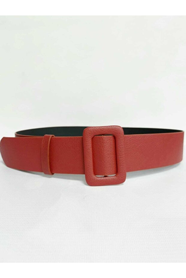 Kadın Kırmızı Deri Görünümlü Bel Kemeri - 3