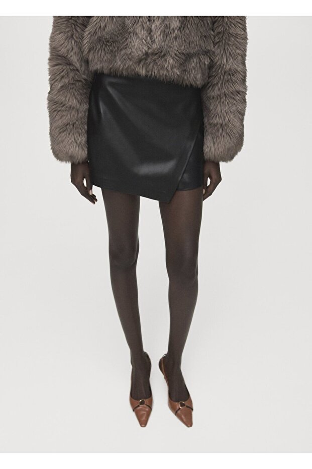 Deri görünümlü pantolon etek - 1