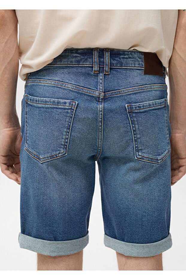 Slim fit kot bermuda şort - 8