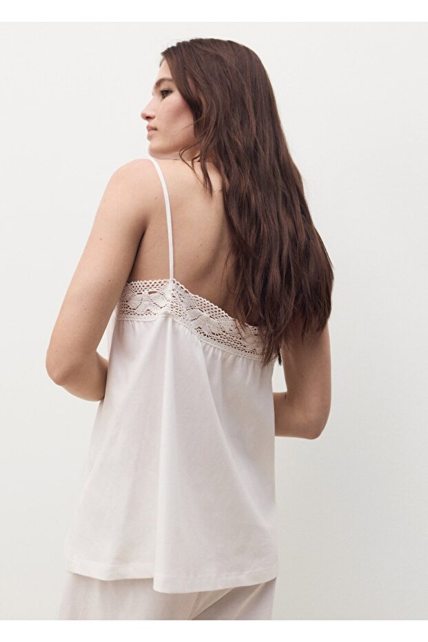 Dantel askılı pamuklu bluz - 4