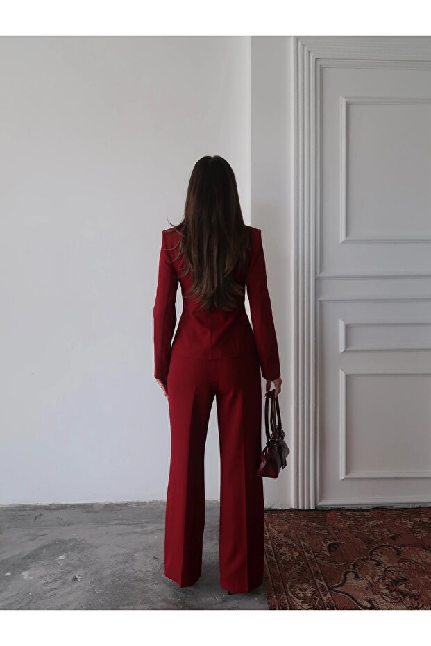 Jane Button Tailored Suit Bordo - 2