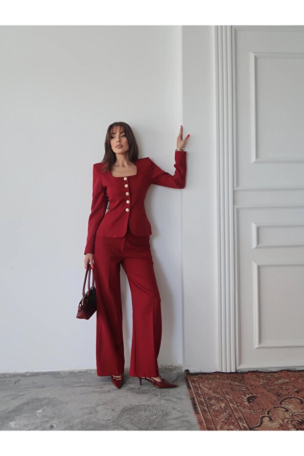 Jane Button Tailored Suit Bordo - 5