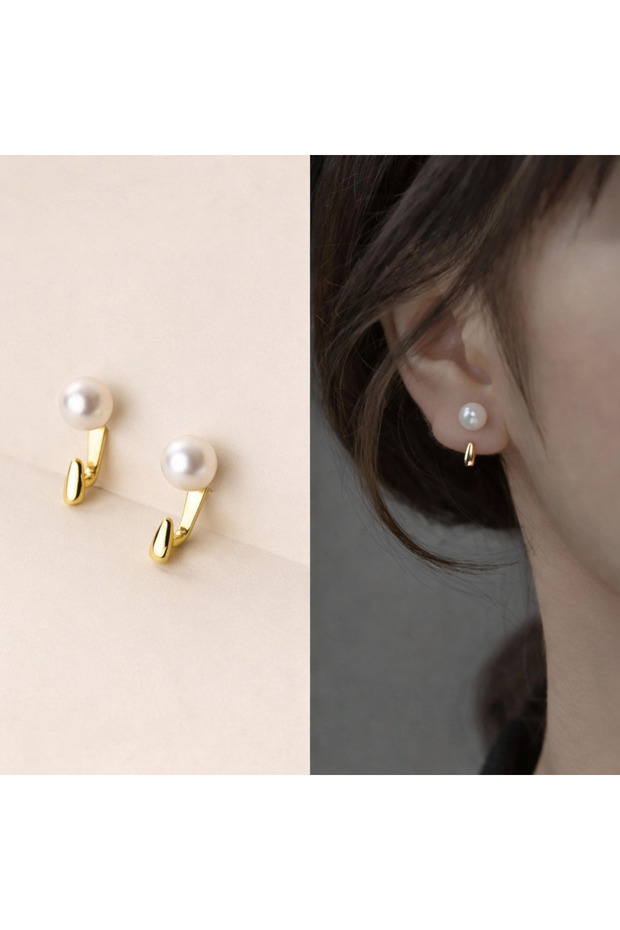 Drop Design Steel Earrings with Pearls