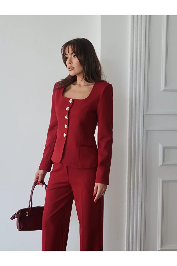 Jane Button Tailored Suit Bordo - 4