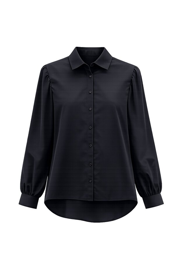 Siyah Balon Kol Gömlek - 2