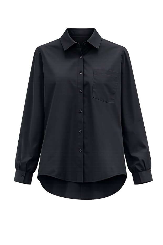 Siyah Tek Cepli Oversize Gömlek - 2