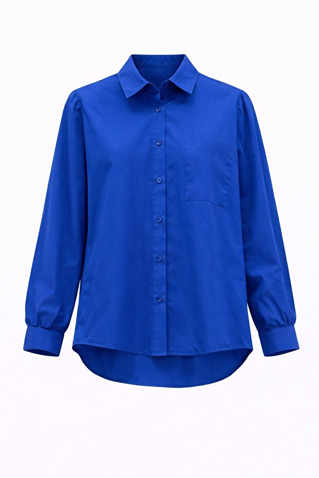 Mavi Tek Cepli Oversize Gömlek - 2