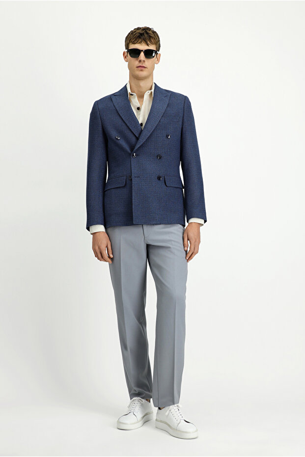 سترة مزدوجة الصدر منقوشة بقصة عادية - 2