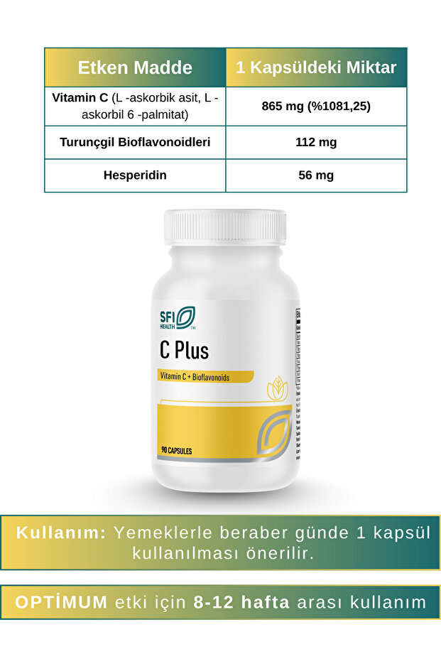 SFI -C Plus - 90 Kapsül - Yavaş salınımlı C Vitamini desteği - 3