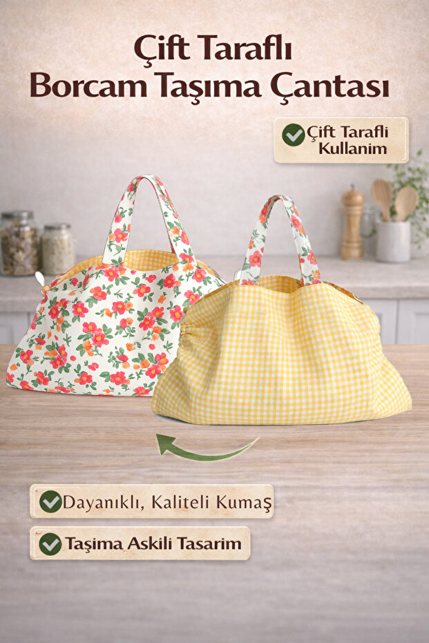 Handmade Borcam Carrying Bag Bag Si & Picnic Bag Si 50X80Cm – Yellow Floral Print , Adjustable with Laces