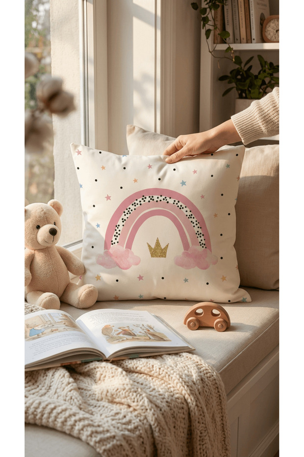 Rainbow Patterned Children's and Baby's Room 3-Piece Throw Pillow Cover Tlakr-305