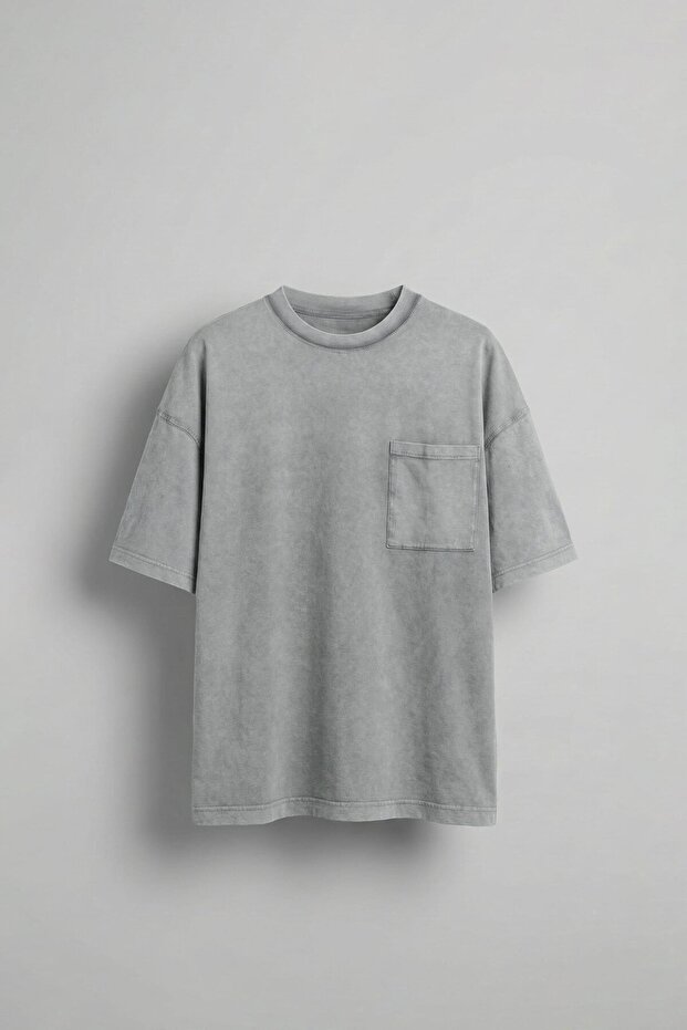 Men's Washed Oversize T-Shirt with Stitching Detail in Gray