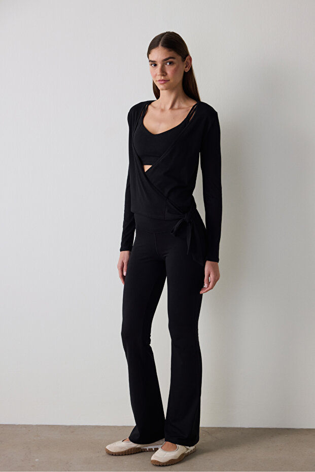 Siyah Wrap Bağlamalı Üst - 6