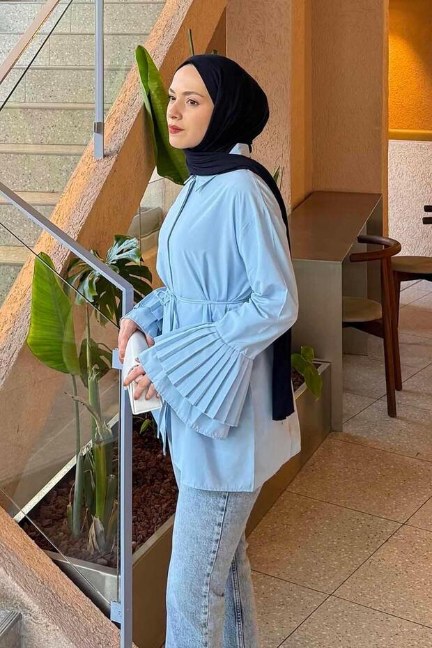 Piliseli Uzun Gömlek Mavi - 2